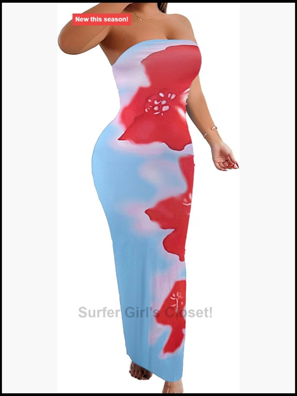 Strapless Floral Bodycon Maxi Dress Women's Summer Beach Vacation